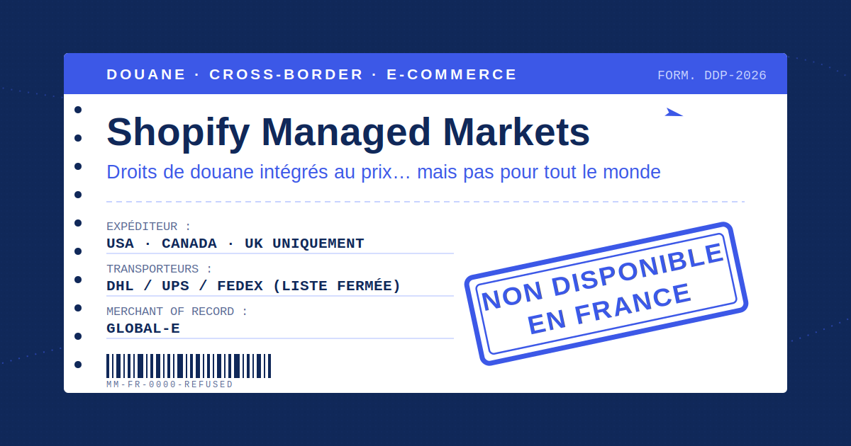 Shopify Managed Markets : une fonctionnalité inaccessible aux marchands basés en France