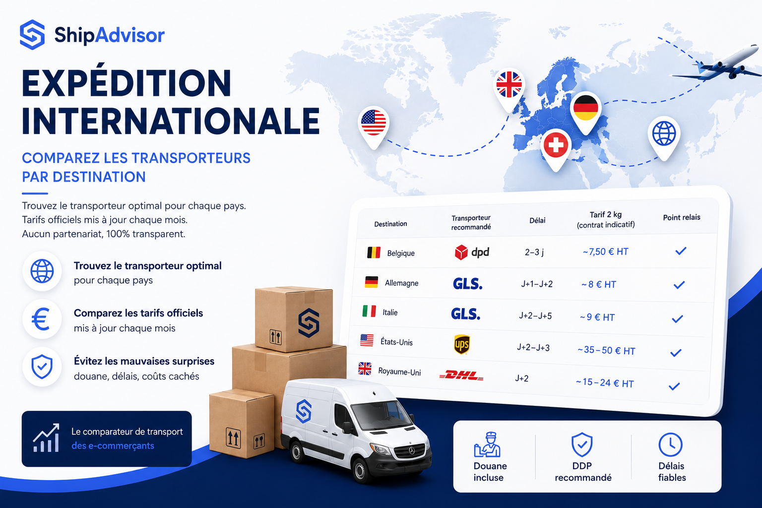 Expédition internationale : comparez les transporteurs par destination